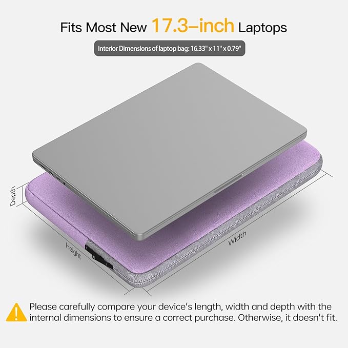 Laptop Sleeve 17 inch Laptop Bag for HP Lenovo Dell ASUS Acer Chromebook 17, HP Pavilion 17, ASUS Vivobook 17, Acer Nitro 5 17, Dell Inspiron 17, Lenovo IdeaPad 17.3 Computer Waterproof Case(Purple)