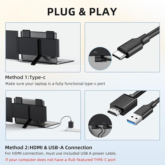 Laptop Screen Extender, 15.6" Laptop Monitor Extender, 1080P FHD IPS Portable Monitor for Laptop, Mini HDMI/Type-C Screen Extender Fits 14"-15.6" Laptops,Plug & Play for Windows/Mac/Android/Switch/PS5
