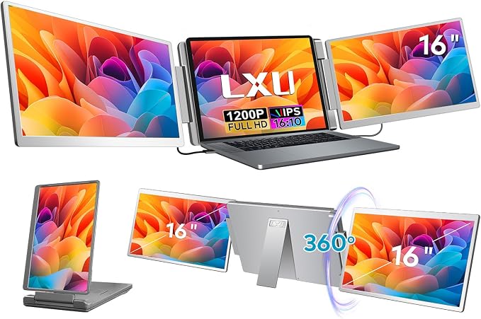 LXU 16" Laptop Screen Extender, 1200P 16:10 IPS Laptop Monitor Extender, Portable Extended Monitor for Laptops 12~18.5", Monitor Extension for Windows, MacBooks(Not for M1 M2 M3), No Driver Needed