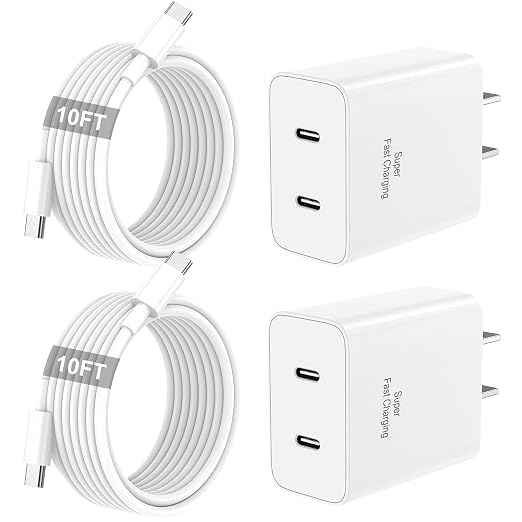 iPhone 17 16 15 Charger Fast Charging, 45W Dual USB C Android Phone Charger Block with 10FT Long Type C Cable Cord for Apple iPhone 17/Pro/Pro Max/17 Air/16 Pro/16 Pro Max/15 Plus/iPad/S26 Ultra/S25