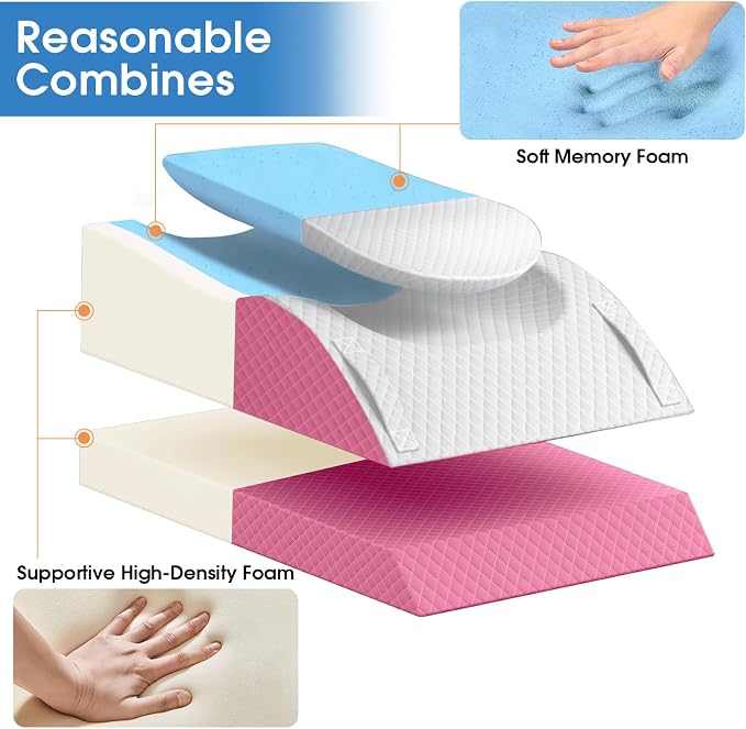 TranquilRelax Leg Pillow, Leg Elevation Pillow with Pad and Memory Foam, Height Adjustable Bolster Pillow for Legs, Leg Pillow Elevation Blood Circulation, for Post-Surgery, Pink