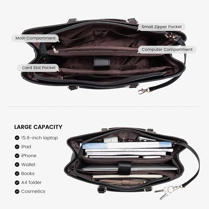 LOVEVOOK Laptop Tote Bag for Women, Office Work Bag Briefcase fit for 15.6 inch Laptop, Large Capacity Teacher Computer Bag Handbag Black/Purple