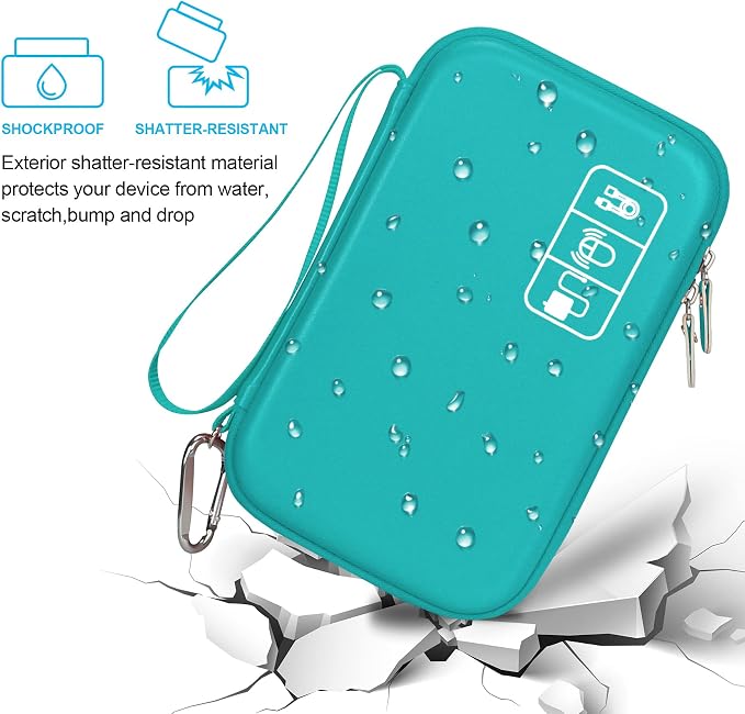 Elonbo Hard Travel Cords Organizer Universal Small Electronic Accessories Carrying Case for Chargers Cables MacBook Adapter Magic Mouse Apple Pencil USB Flash Disk Tech Portable Storage Bag,Turquoise