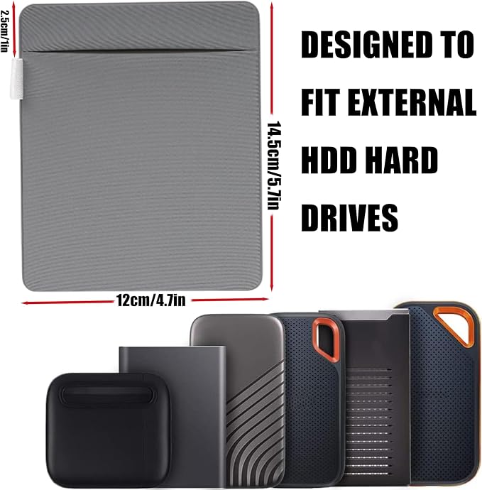 RIVEENY Portable External Hard Drive Organizer, Pouch Holder for Computer Accessories, SSD Solid State Drive, Pocket Pouch for Laptop with Reusable Adhesive