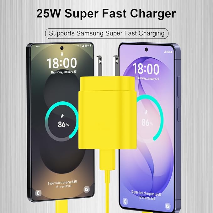 25W Super Fast Charging Cord Type C Block &10Ft USB C Android Phone Charger Cable for Samsung Galaxy S26 Ultra/S26/S26+/S25 Ultra/S25/24 Ultra/S24/S23 Ultra/S22 Ultra//Note 20/10,Yellow