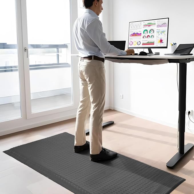 2 x 6 FT Anti Fatigue Mats Industrial 15/16 Inch Thick Soft Sponge Ergonomic Mat Durable Heavy Duty Diamond Plate for Standing Non Slip Industrial Grade Floor Mat for Leg & Back Pain (Gray)