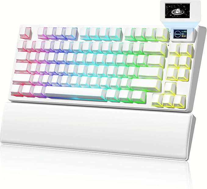 Womier 75% Wireless Mechanical Keyboard with Color Multimedia Screen PC Gaming Keyboard, 3-Modes Hot Swappable Shine Through Manga Key Board w/Wrist Rest, Gasket RGB Custom for Mac/Win (SK80 PRO