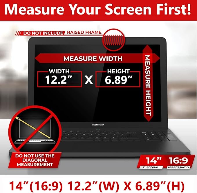 14 inches Magnetic Privacy Screen for Laptop Widescreen 16:9 Monitor | Computer Privacy Shield | Anti Glare & Blue Light Filter | UV & Eye Protection | Anti Spy | Anti-Scratch Protector Film