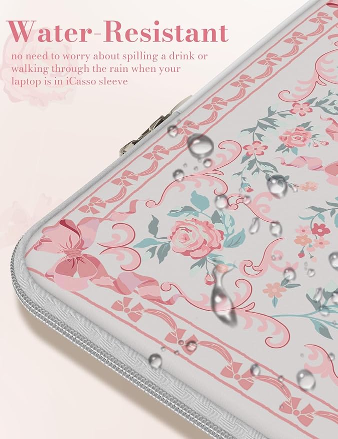 iCasso Laptop Sleeve 13 inch for MacBook Air 13-13.6 inch,Cute Laptop case for MacBook Neo/Pro 13 inch, Slim Protective Travel Carrying Case Sleeve for 14 inch Chromebook, HP, Retro Bow Pink