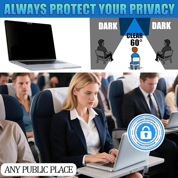 Privacy Screen Protector for MacBook Pro 13 Inch (2016-2022, M1,M2) - Nano-Suction Removable Anti-Spy Filter, Blue Light Blocking, Ultra-Thin Design