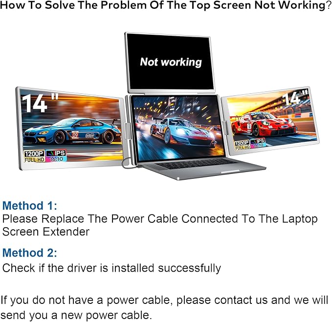 14" Laptop Screen Extender, FHD 1200P IPS Monitor Extender, Just 1 Cable for 3 Screens Quad Monitor, Triple Extender for 12"-17.3" Laptops, Compatible with Windows 10/11 and Mac M1/M2/M3