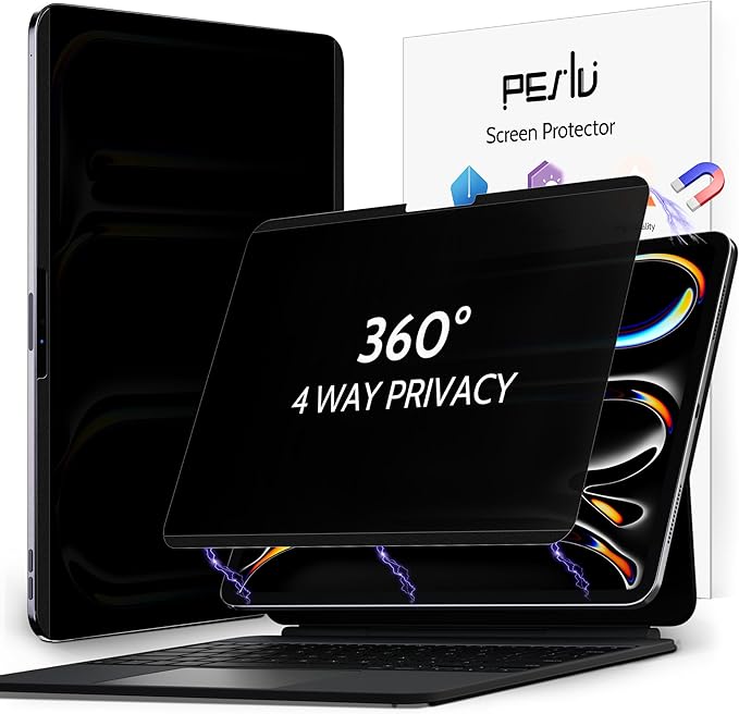 Peslv 4-Way Magnetic Privacy Screen for iPad Pro 13 Inch M4/M5 [2024/2025 7/8th Gen], 360 Removable Anti Blue Light Glare Spy Filter, High Sensitive Bubble-Free Black Security Screen Protector