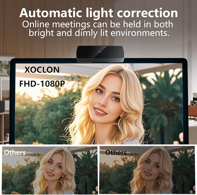 HD 1080p Webcam with Microphone, USB Computer Web Camera, Streaming Camera, Noise Reduction, Auto Light Correction, Plug & Play for PC/Laptop, Works with Zoom, Skype, Teams
