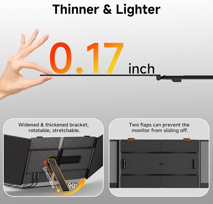 BOSII Laptop Screen Extender Monitor - Triple 14" Ultra Thin IPS FHD 1080P Portable Monitors for 13.3"-17" Laptops Compatible with Windows Mac Travel Work