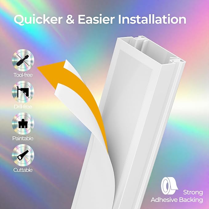 113.4in Cord Hider Kit, Cord Covers for 3-4 Wires on Wall, Self-Adhesive Tv Cable Hider, Paintable Wire Hider Wire Covers for Cords on Wall, Cable Cover Management Kit, L14.2 W1.18 H0.6in, White