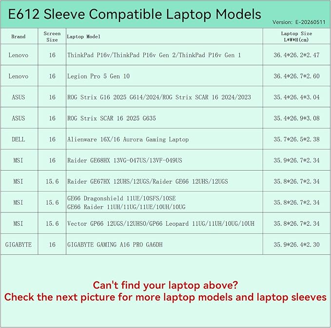 Smatree Elite Laptop Sleeve for 15.6-16 inch Lenovo Legion Pro 5, Lenovo ThinkPad P16v, ASUS ROG Strix G16/Strix Scar 16, DELL Alienware Gaming Laptop, MSI, Protective Laptop Case with Pocket(E612)