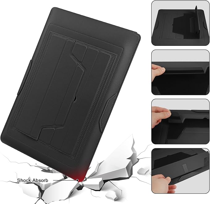 HoYiXi 15.6" Laptop Sleeve Case PU Leather with Stand Compatible with MacBook Pro 16/15.4'' MacBook Pro 15, Mac Air 15/ Dell, Matebook,Asus,15-16'' Laptop Bag,(Patent Pending),Black