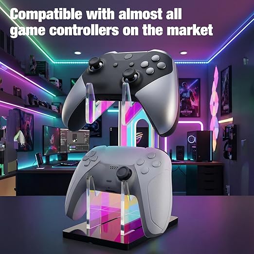 NiHome Iridescent Acrylic 2-Tier Universal Game Controller Headset Holder Stand for PS5 Xbox ONE Switch Colorful Controller Stand Gaming Accessories Anti-Slip Stable Acrylic Clear Headphone Holder