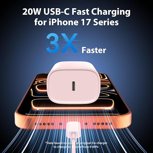 Phone 17 16 15 Charger Fast Charging Type C Chargers USB C Fast Charger Block & Phones 17 Charger Cord 6.6FT Long USB C Charging Cable for i.Phone 17/17 Pro/17 Pro Max/Air/Phone 16 15 Pro Max,Pink