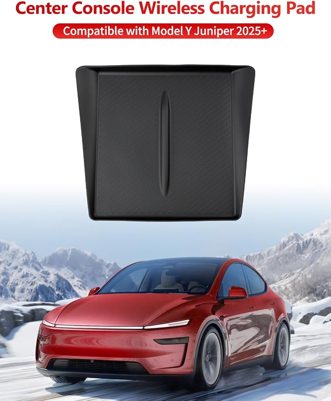 Black Center Console Silicone Mat for Tesla Model Y Juniper 2025-2026, Center Console Wireless Charging Phone Pad for Tesla Model Y Accessories (Style B)