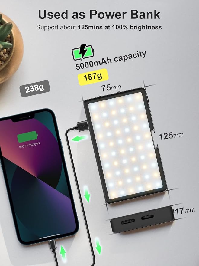 RGB LED Video Light, Moman Camera Light for Photography, Portable 5000mAh Video Recording Lights with Cold Shoe, Mini Light CRI98+Dimmable 2500-9000K Video Lighting, On-Camera-LED-Video-Light