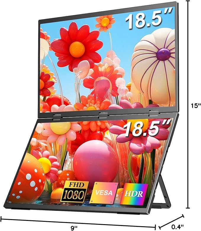 COOLHOOD 18.5 Inch Portable Monitor for Laptop, 1080P FHD 100Hz 125% sRGB USB-C HDMI Travel Monitor for Laptop Mac PC, Portable Screen with Smart Cover, VESA Compatible