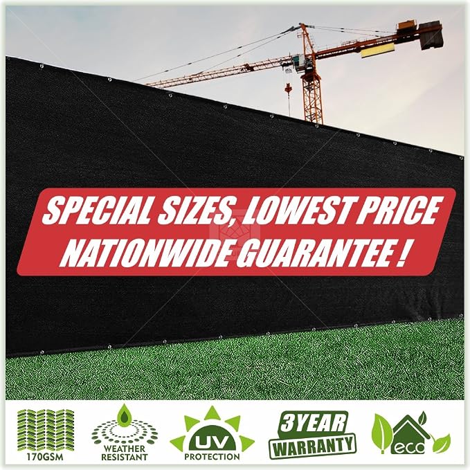 ColourTree Customized Size Fence Screen Privacy Screen Black 4' x 84' - Commercial Grade 170 GSM - Heavy Duty - 3 Years Warranty - Cable Zip Ties Included