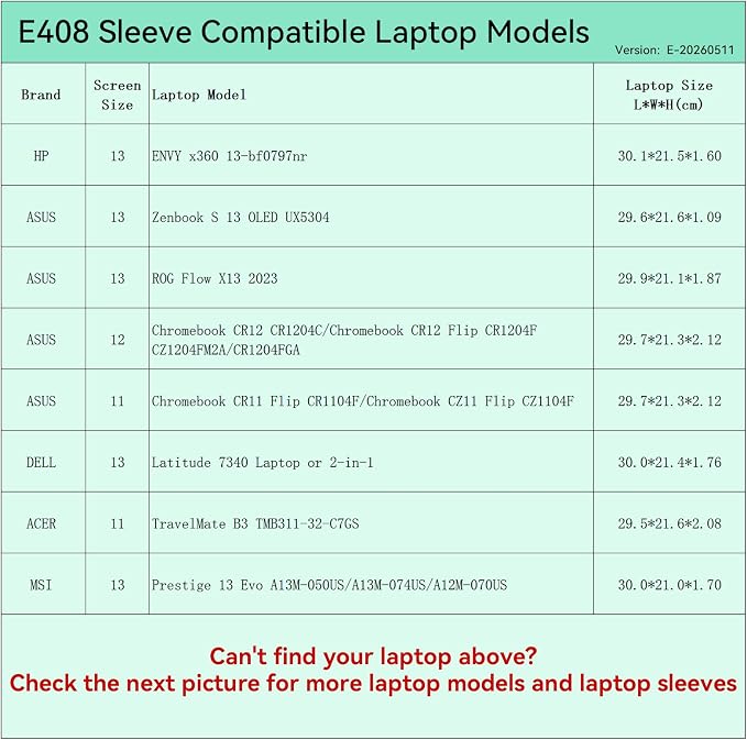 Smatree Elite Laptop Sleeve for 11.6-13.4 inch HP Envy x360, ASUS ROG Flow/Zenbook S 16/Chromebook, DELL Latitude 7340, ACER TravelMate B3/Prestige 13, Protective Laptop Case with Pocket(E408)