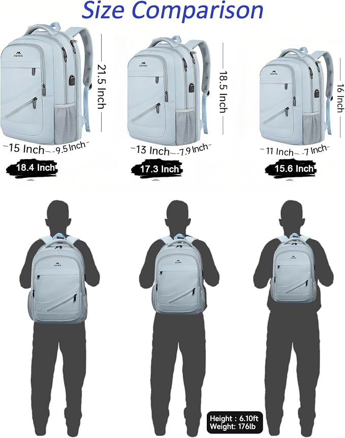 MATEIN 18 Inch Laptop Backpack for Women, TSA Approved Laptop Rucksack Large Capacity 50 L, Anti Theft Backpack with Comfortable Shoulder Straps for College Work Travel, Haze Blue