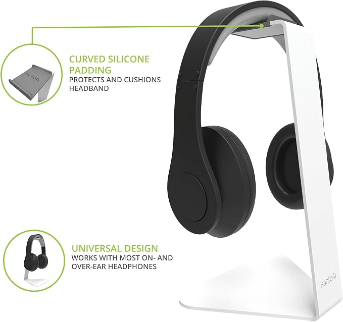 Kanto H1W Universal Headphone Stand with Curved Silicone Padding - White