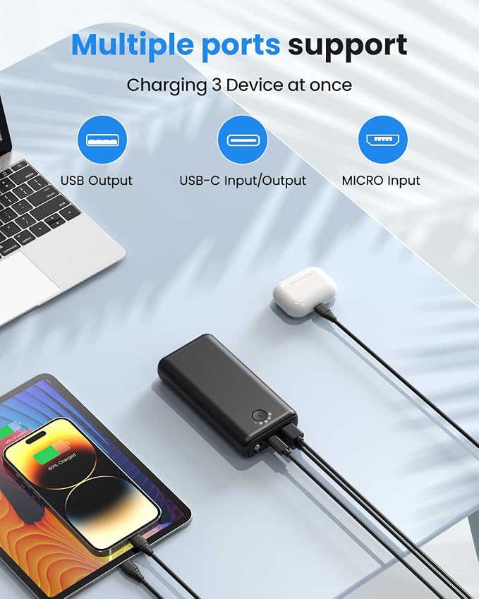 Portable Charger Power Bank 30000mAh USB C 22.5W Fast Charging External Battery Pack PD QC4.0 with Flashlight 3 Outputs & 2 Inputs Battery Bank for iPhone Samsung Galaxy iPad etc (Black)