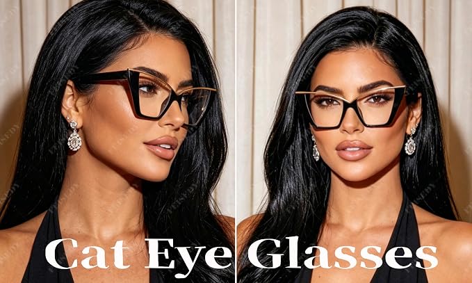 FEISEDY Fashion Cat Eye Blue Light Blocking Glasses for Women Fake Retro Eyeglasses Oversized Stylish Eyewear Frame B0240