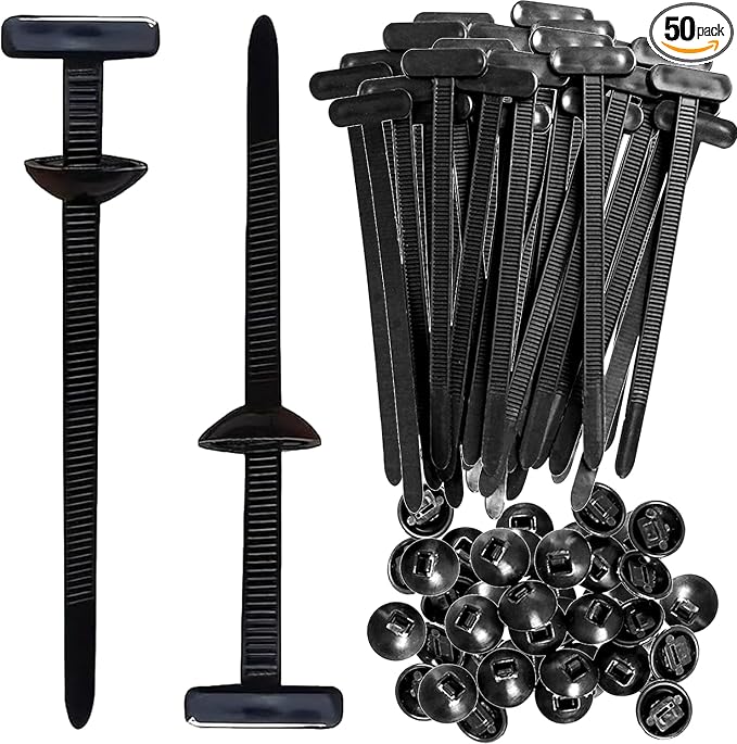 Nylon Universal Cable Tie Buckle - 50PCS Heavy Duty Self-Locking UV-Resistant Zip Ties with Push Mount Clips, Automotive Plastic Cable Rivet Fasteners for Car Engine Guard Fender Trunk Daily Repair