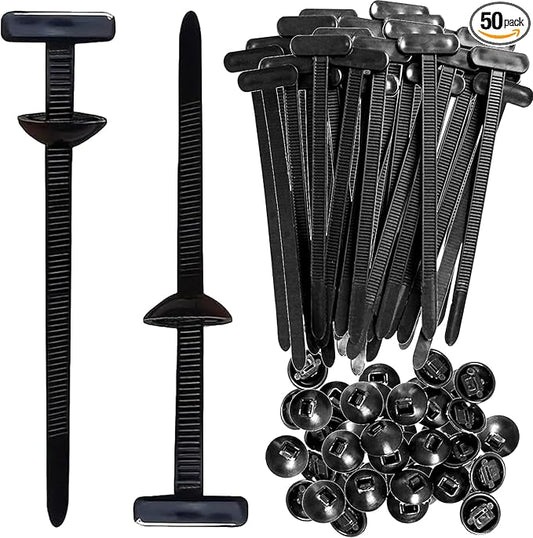 Nylon Universal Cable Tie Buckle - 50PCS Heavy Duty Self-Locking UV-Resistant Zip Ties with Push Mount Clips, Automotive Plastic Cable Rivet Fasteners for Car Engine Guard Fender Trunk Daily Repair