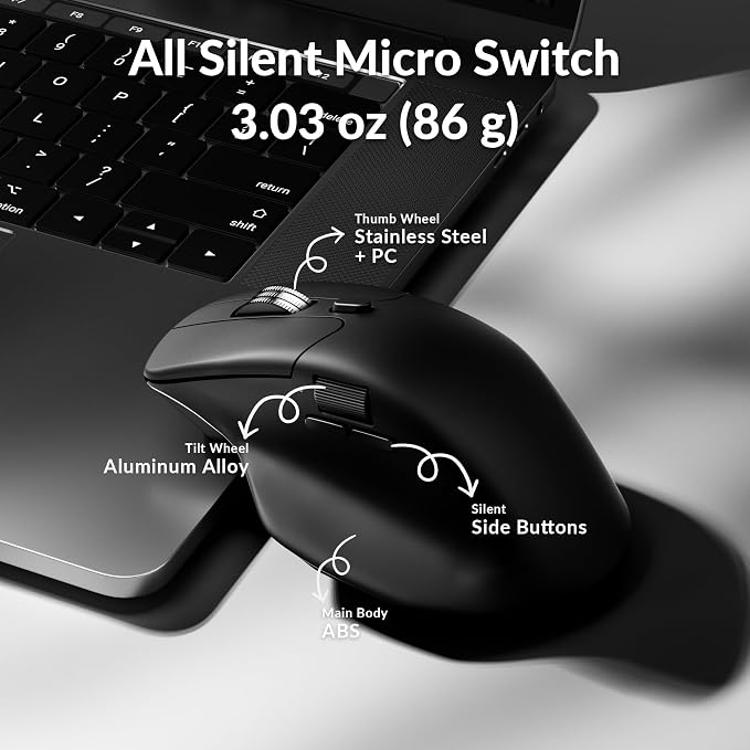 Keychron M6 Silent Wireless Gaming Mouse, 1000Hz, Bluetooth/2.4G/Wired, PixArt 3311 Sensor (12K DPI), 86g, 5 On-Board Memory Profiles for Plug & Play, Programmable for Mac/Win/Linux – Black