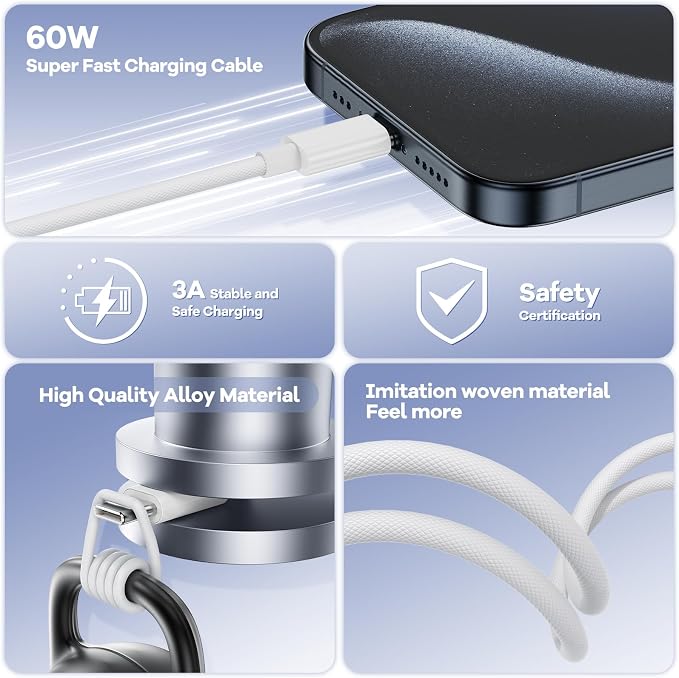 Essri USB C to USB C Cable 6FT for Apple iPhone 16 15 Charger Cord,3Pack 60W C to C Cable Fast Charging Wire for iPhone 16 15 Pro Plus Pro Max iPad Pro/Air MacBook Pro/Air,for Galaxy S24 S23 and More