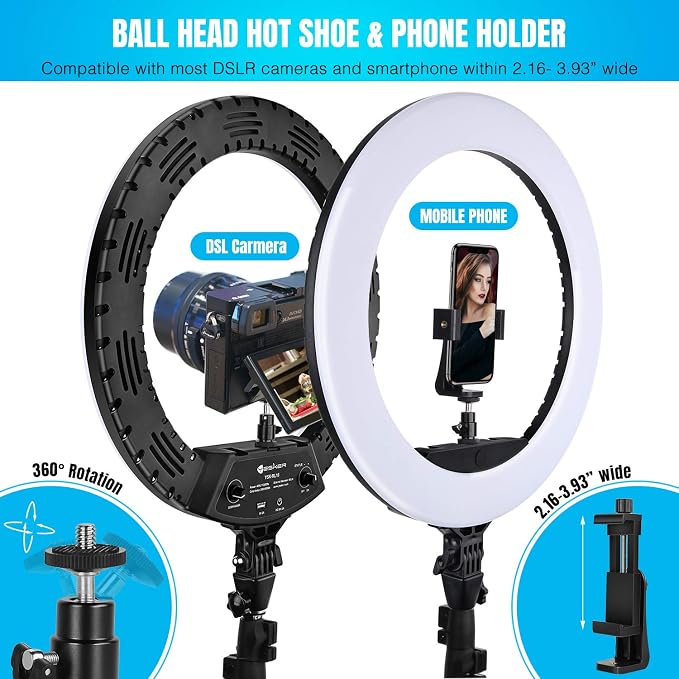 Ring Light 18 Inch LED Ringlight Kit with 73 inch Tripod Stand with Phone Holder Adjustable 3200-6000k Color Temperature Circle MUA Lighting for Camera for Vlog, Makeup,Youtobe, Video Shooting, Selfie