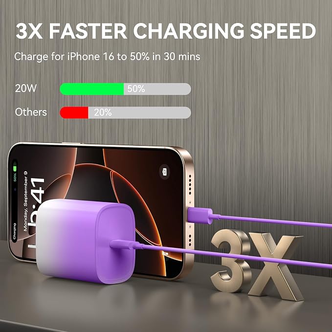 Phone 17 16 15 Charger Fast Charging, 10 FT Long USB C Charger Cord with 20W Type C Fast Phone Charging Block forPhone 17/17 Pro/17 Pro max/Air/Phone 16 15 Pro Max Plus, iPad, Android,Gradient Blue