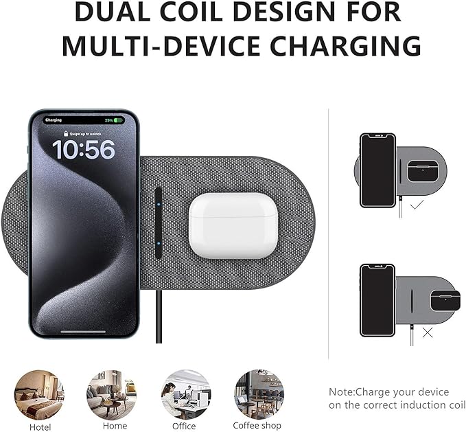 40W Wireless Charging Pad, Dual 20W Fast Wireless Charging Mat for iPhone 16 15 14 13 12 11/Pro/Pro Max/SE/X/XS,Apple Airpods 4/3/Pro,15W Wireless Charger Station for Samsung Galaxy/Note/Bud+