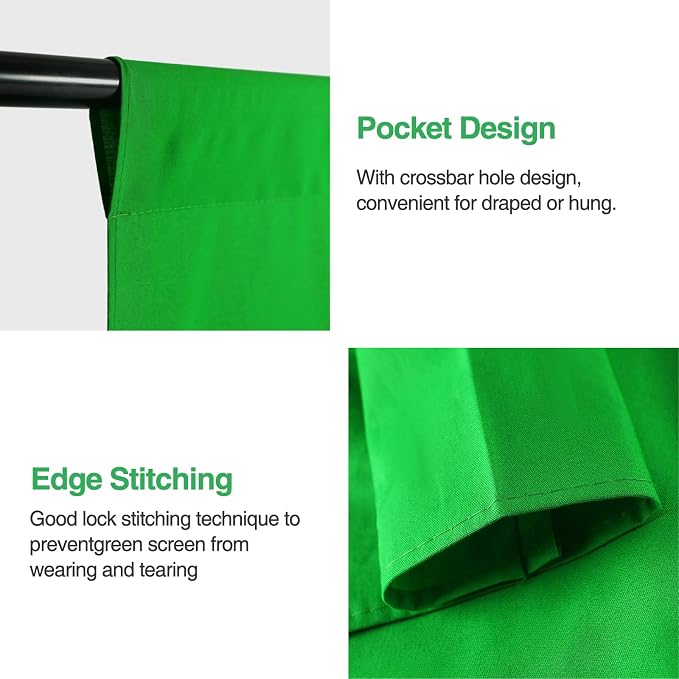 Green Screen Backdrop, 10x10 ft Photography Chromakey Greenscreen Background Sheet, Polyester Collapsible Green Backdrop Curtain for Streaming, Meeting, Photo Studio, Video Recording