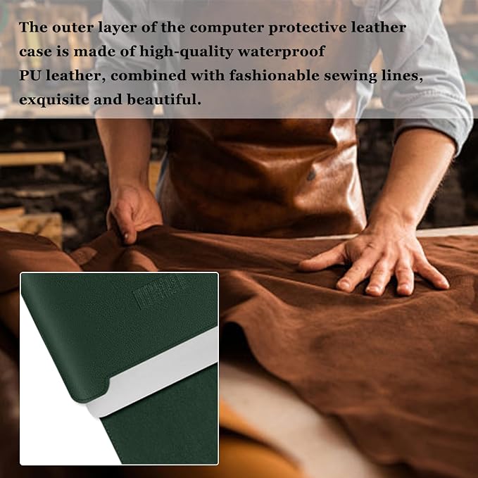 13-14 inch Laptop Sleeve Protective Case for MacBook Air/Pro 13-14" M5/M4/M3/M2/M1 (Pro/Max), [3 in 1] PU Leather Laptop Waterproof Slim Cover with Stand and Mouse for MacBook - Dark green