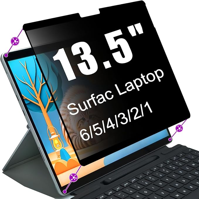 Privacy Screen Protector for Microsoft Surface Laptop 6/5/4/3/2/1 (13.5")- Nano-Suction Removable Anti-Spy Filter, Blue Light Blocking, Ultra-Thin Design