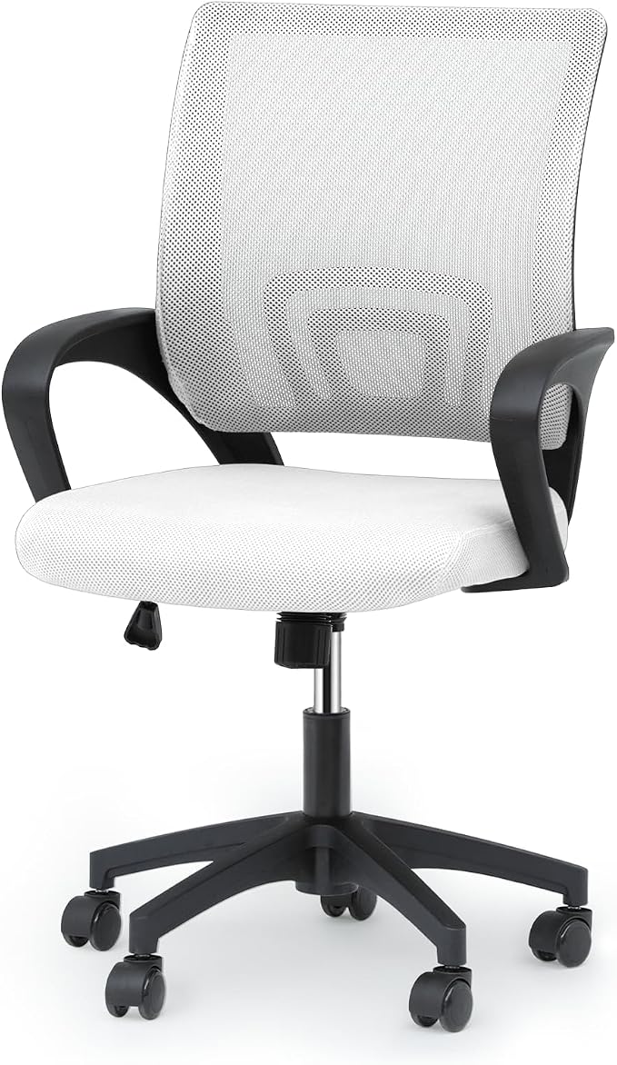 Magshion Ergonomic Office Desk Chair, Mid-Back Mesh Computer Chair, Swivel Chair with Breathable Backrest & Lumbar Support, Adjustable Height for Gaming, Work, Study, 300 Lbs Capacity, White