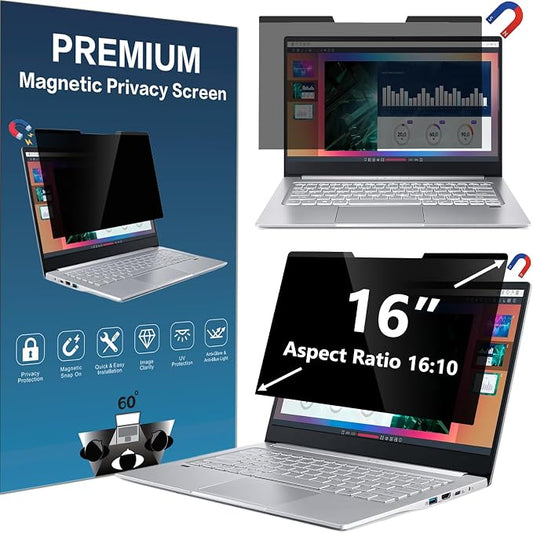 16 Inches Magnetic Privacy Screen Filter for Laptop 16:10 Widescreen Monitor | Computer Privacy Shield | Anti Glare & Blue Light Filter | Eye Protection | Anti-SPY | Anti-Scratch Protector