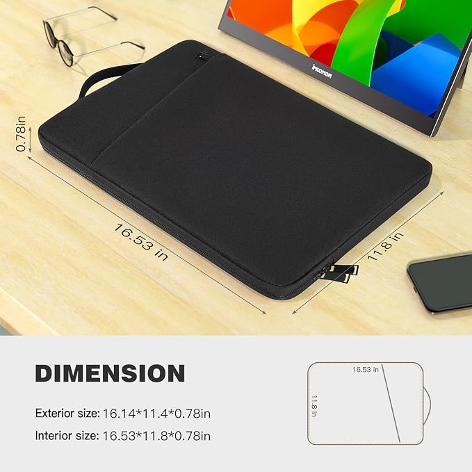 17.3 Inch Portable Monitor Case, Protective Carrying Sleeve for ASUS Bimawen ViewSonic Feiasia CUIUIC Cocopar Kksmart NexiGo Pisichen NIUTO EVICIV 17.3" Portable Monitor Bag, Black