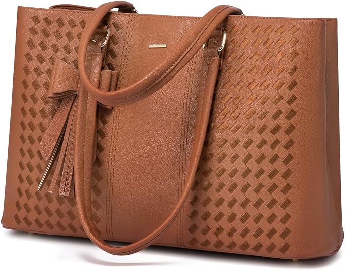 LOVEVOOK Laptop Tote Bag for Women 15.6 Inch Waterproof PU Leather Computer Bags Women Business Office Work Bag Briefcase,Brown