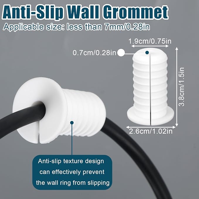 6pcs 3/4 Inch Cable Grommets for Starlink, Anti-Slip Cable Routing Kit Split Wall Hole Pass Through Bushing Grommet for Ethernet/TV Wires Waterproof Cord Protection (19mm Dia, White)