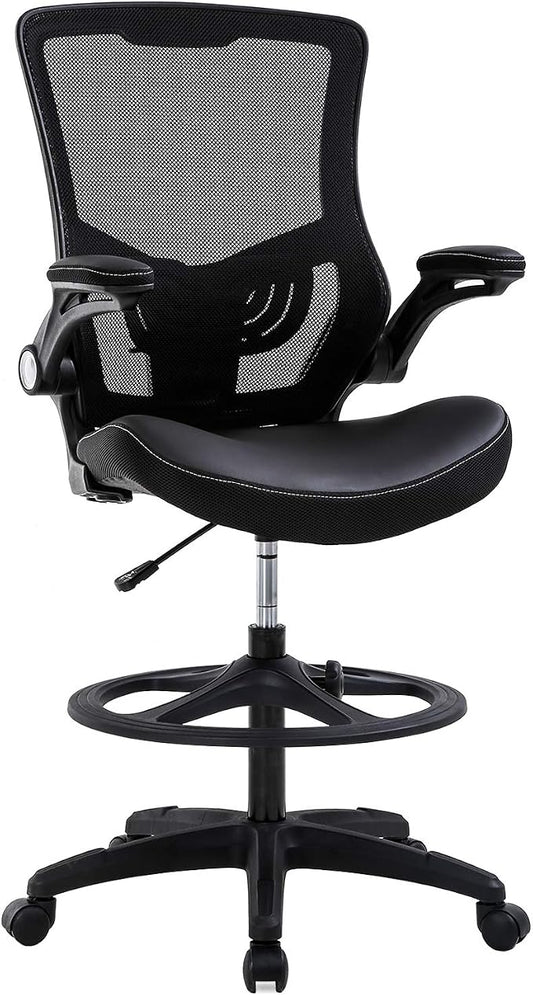 BestOffice Drafting Chair Ergonomic Tall Office Chair Standing Desk Chair with Flip Up Arms Foot Rest Back Support Adjustable Height Mesh Drafting Stool, Black