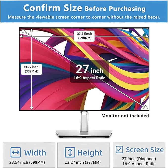 27 Inch Monitor Privacy Screen Computer Screen Privacy Filter for 16:9 Widescreen Monitors Anti-Glare Blue Light Filter Privacy Cover
