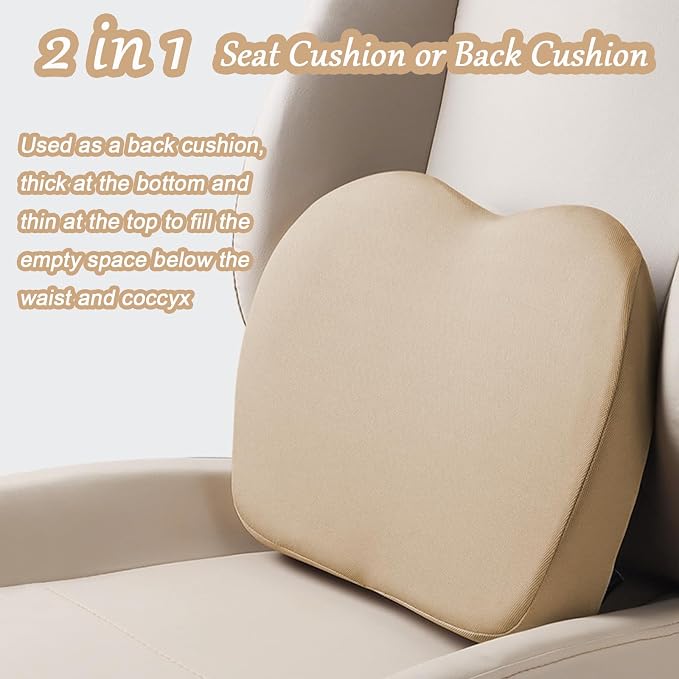 2 in 1 Wedge Car Cushions or Lumbar Support for Driving - 3.5 Inches Soft Memory Foam Driver Seat Cushion for Car Truck - Comfort Coccyx Cushion for Tailbone & Back Pain Relief, Black